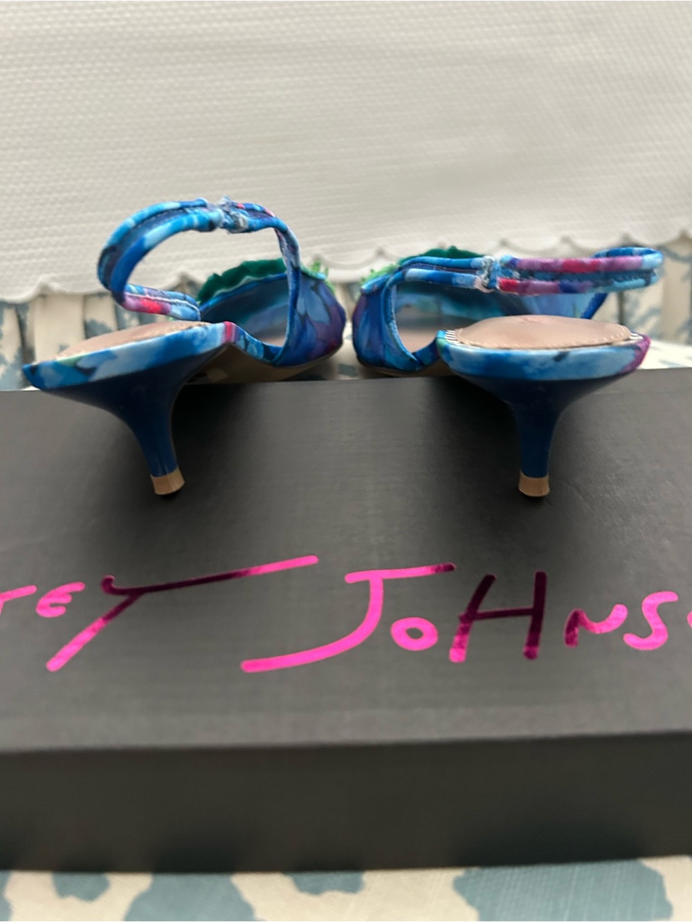 Betsey Johnson Pump in Shades of Blue With Green Appliqués. - Picture 5 of 6